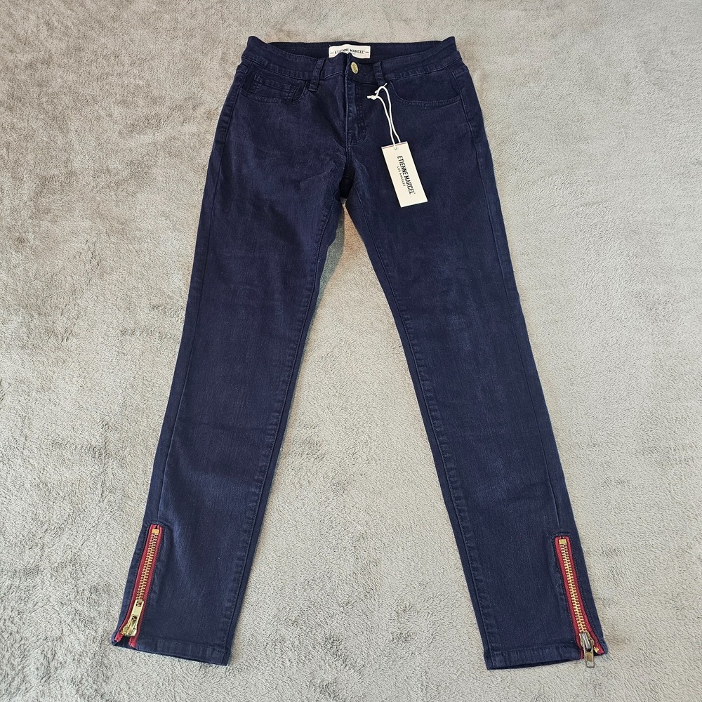 Etienne Marcel Luxe French Denim Skinny Jeans Dark Wash Size 28 Red Zip Calf